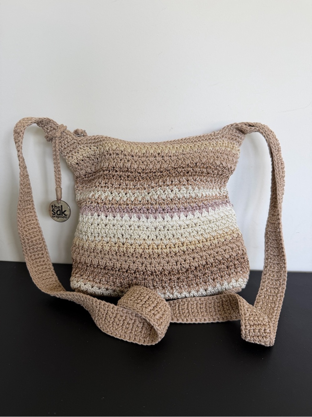 The Sak Originals Crochet Stripe Crossbody Bag Neutral Boho Shoulder Purse
